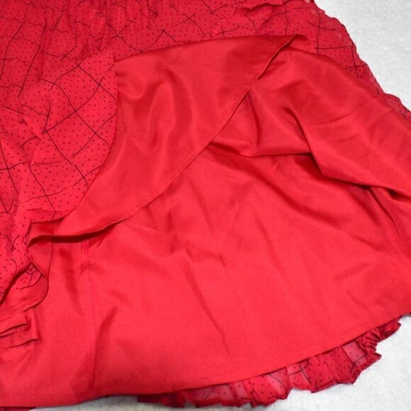 ELLE Pleated Swingy Skirt Red Black Dots Size L - Picture 5 of 8